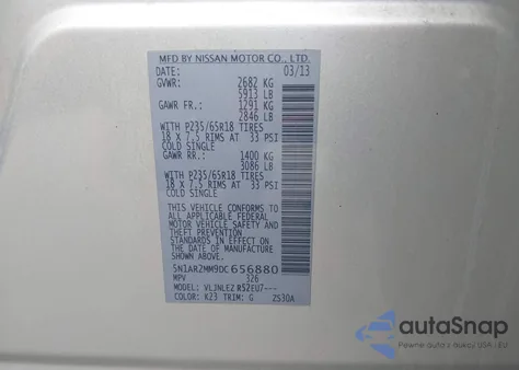 2013 Nissan Pathfinder Sv из США, поврежденный, VIN 5N1AR2MM9DC656880